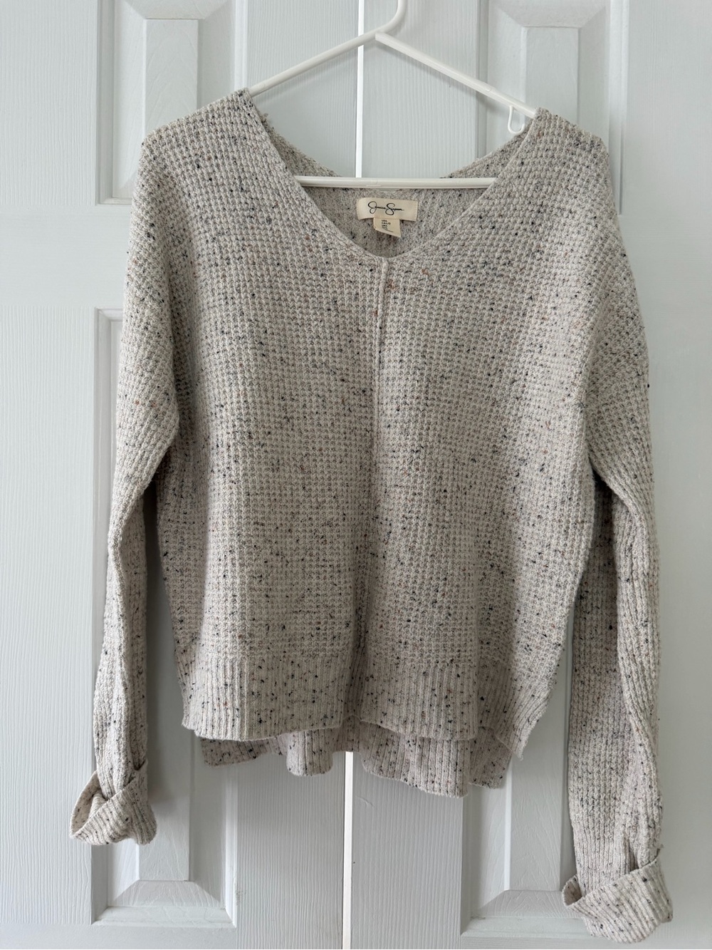 Jessica Simpson Neutral Speckled V-Neck Sweater